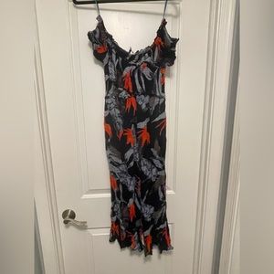 Blue Floral Off the Shoulder Pocket Jumpsuit